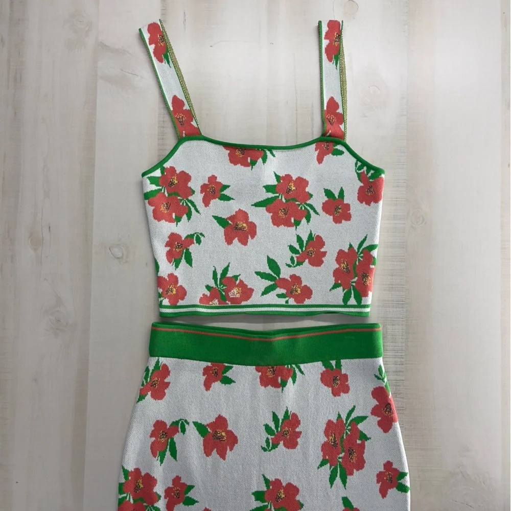 EVA FRANCO x Anthropologie floral 2 piece set skirt tank vacation travel M - Picture 9 of 11